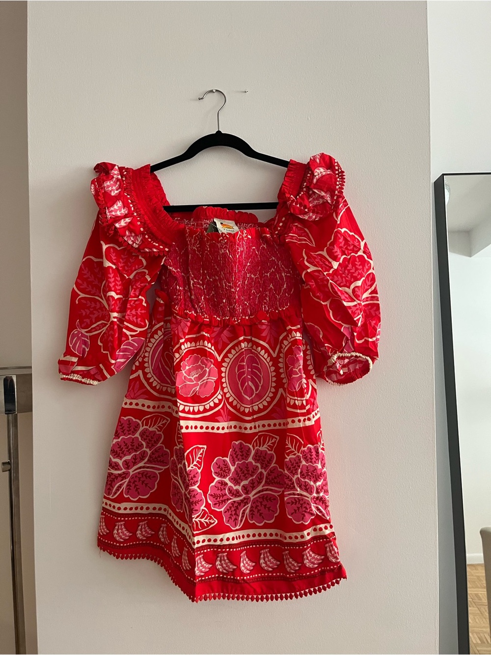 Farm Rio Red Floral Smocked Mini Dress - Picture 5 of 9